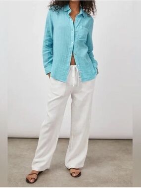Rails Turquoise Button-Down Linen Shirt